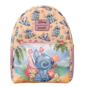 Disney Loungefly Lilo & Stitch Mini Backpack Beach Duck Tropical Floral Print‎